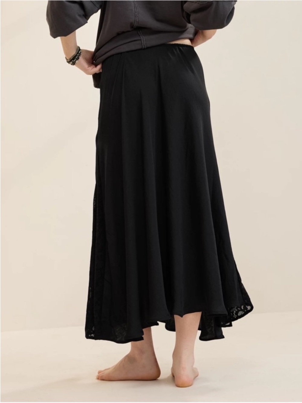 aerie Black Maxi Skirt with Lace Panel - Picture 2 of 6
